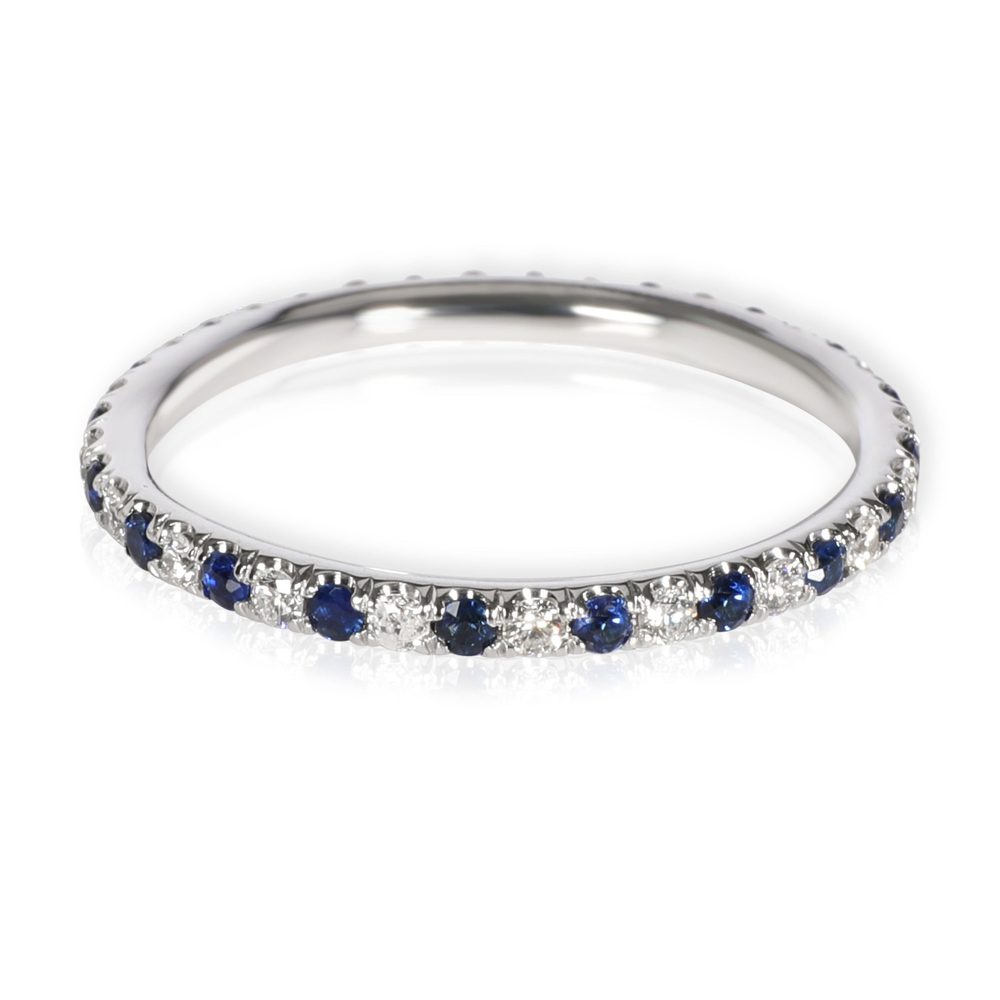 Sapphire & Diamond Eternity Band in 14K White Gold Blue